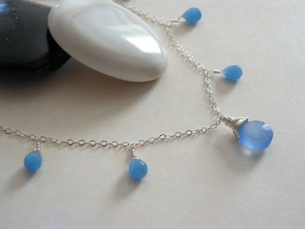 Blue Chalcedony Necklace, Blue Periwinkle Chalcedony And Aventurine Necklace In Sterling Silver. Something Blue Necklace