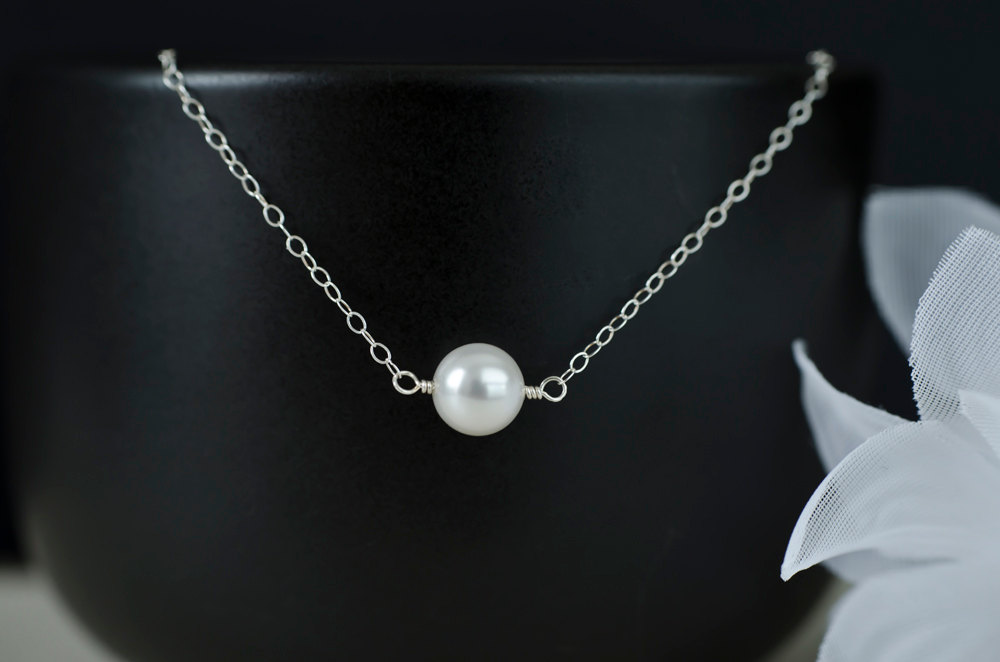 Single Swarovski Crystal Pearl And Sterling Silver Chain Necklace, Bridal Jewelry, Bridesmaids Gift