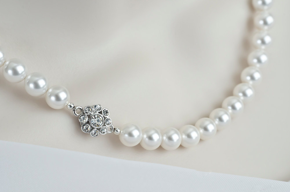 Pearl Necklace, Bridal Pearl Necklace Vintage Style With Swarovski Crystal Pearls, Bridal Classic Necklace