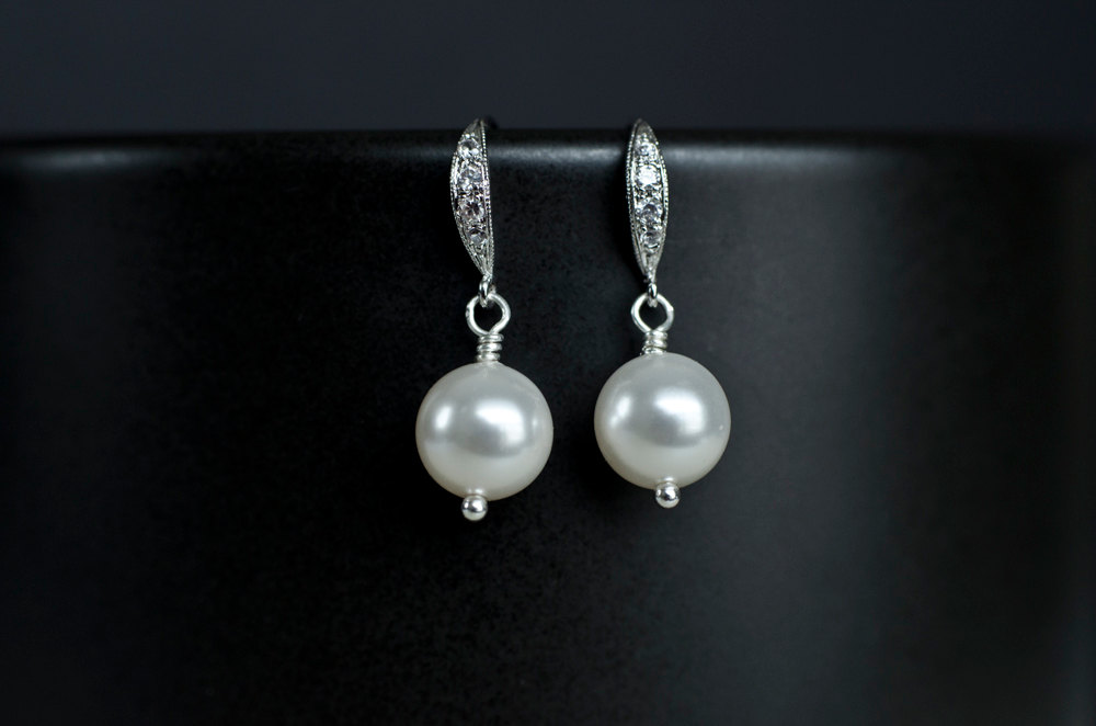 Bridal Pearl Earrings ,white/ivory Swarovski Single Pearl Earrings, Pearl Wedding Earrings, Small Pearl Earrings, Pearl Jewelry