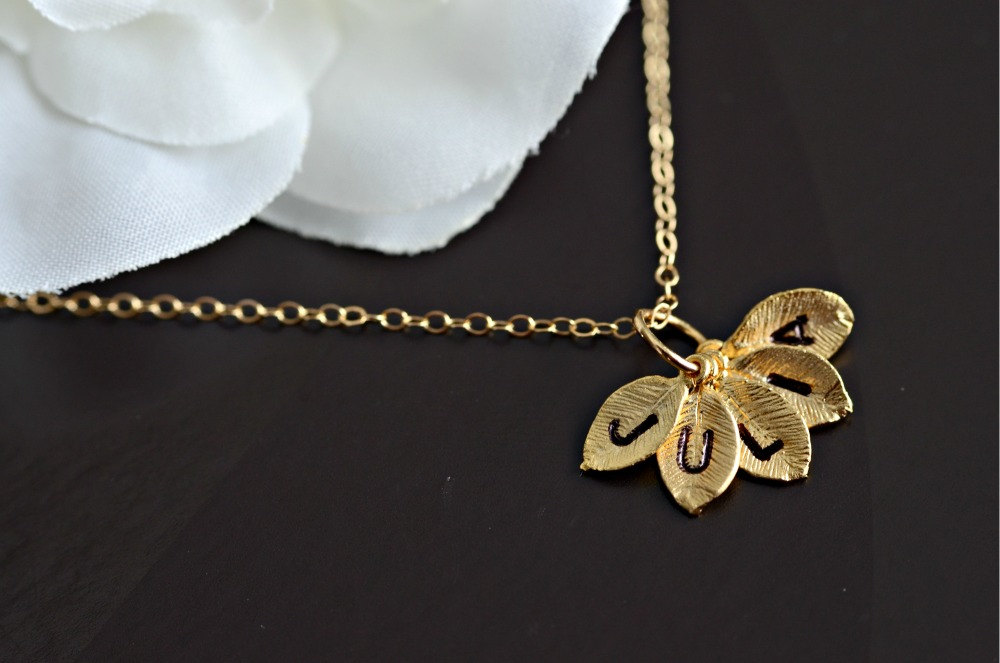Custom Initial Petite Leaf Necklace- Personalized Leaves, Family, Friendship, Sisters, Birthday Gift