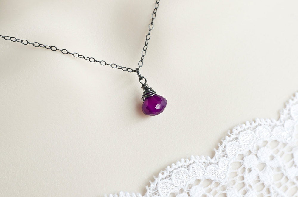 Purple Chalcedony Necklace, Oxidized Sterling Silver Purple Chalcedony Necklace
