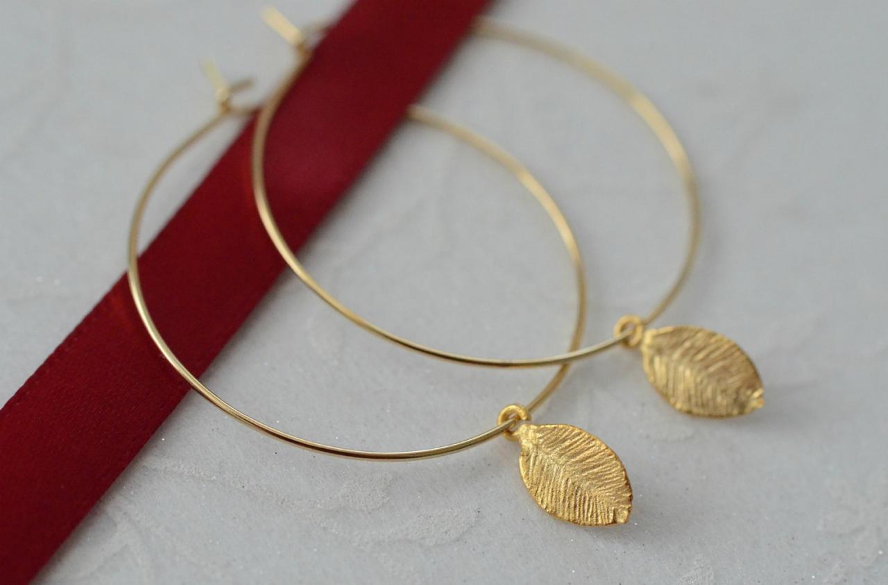 Tiny Gold Leaf Hoops - Gold Filled Hoops - Simple, Delicate, Everyday Earrings By Crinadesign73