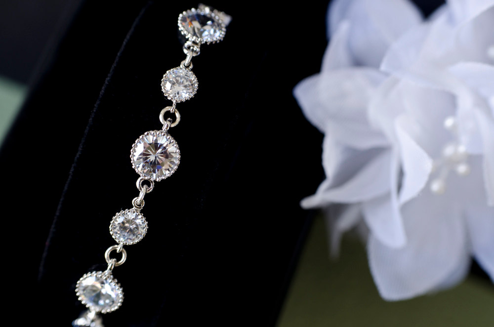 Cubic Zirconia Bridal Bracelet, Clear Cubic Zirconia Bracelet, Wedding Jewelry