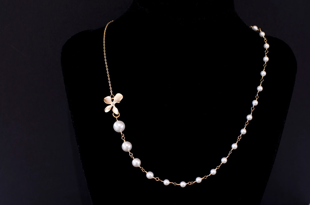 Bridal Necklace, Bridal Pearl Necklace, Orchid And Pearl Necklace,bridal, Bridesmaids Necklace,wedding, Bridal Jewelry
