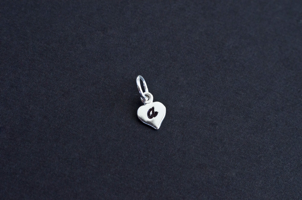 Add A Charm - Sterling Silver Tiny Heart Initial Tag, Custom Initial Tag, Hand Stamped Initial, Personalize Your Jewelry.