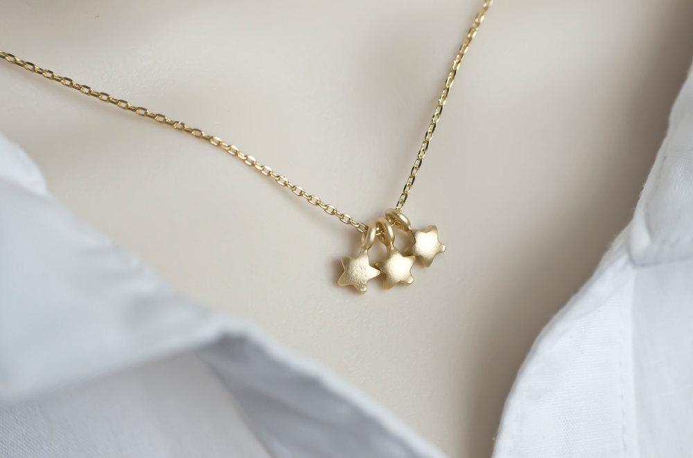 Tiny Star Necklace - Triple Star Necklace - Stars, Tree Tiny Gold Plated Stars Necklace, Modern, Minimalist Jewelry