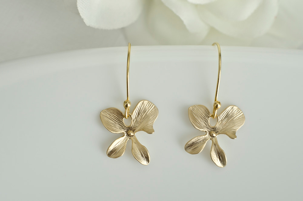 Gold/silver Plated Orchid Earrings - Bridesmaid Earrings - Bridal Earrings - Gold/silver Orchid Flower Earrings