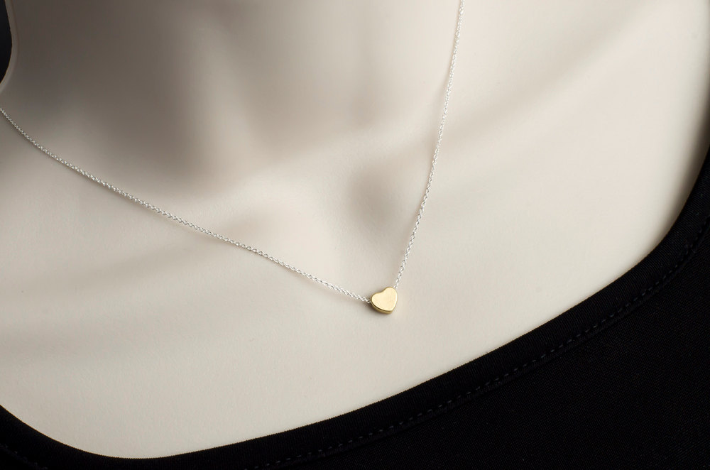 Heart Necklace, Tiny Gold Plated Heart Charm On Sterling Silver Chain, Bridal Shower, Everyday Necklace, Minimalist, Simple Necklace
