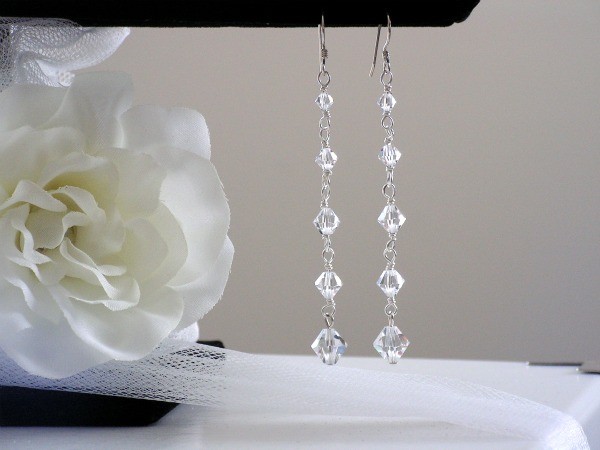 Sterling Silver And Swarovski Crystals Bridal Earrings
