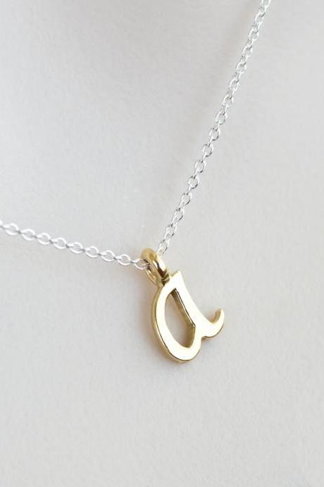 Initial Necklace, Sterling Silver Initial Necklace, Gold Script Initial Necklace, Alphabet Initial Charm Necklace, Petite Modern Necklace