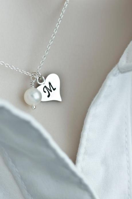 Initial Necklace, Initial Heart Necklace, Sterling Silver Initial Heart Necklace, Monogram Charm, Custom Initial Necklace, Personalized Gift