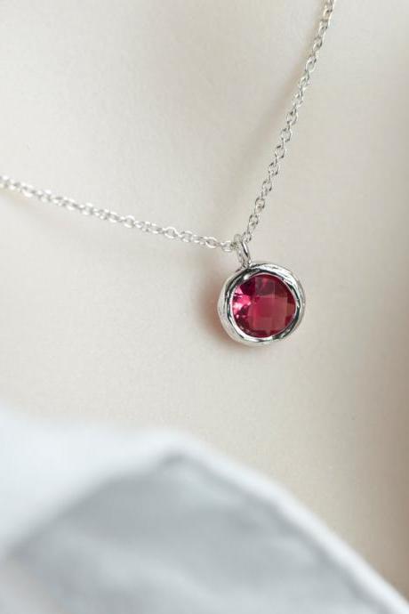 Red Ruby Necklace, Red Ruby Round Glass Drop, Bridesmaids Gift, Dainty Everyday Necklace