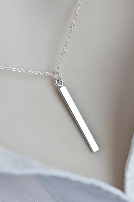 Sterling Silver Bar Necklace, Vertical Bar Necklace, Solid Sterling Silver Jewelry, Simple Modern Everyday Jewelry, Minimalist Jewellery