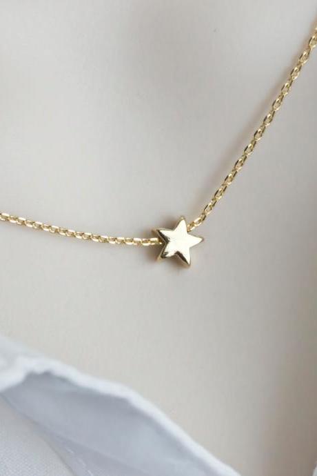 Tiny Star Necklace, Gold Plated Star Necklace, Tiny Gold Plated Star on Gold Plated Chain, Modern Minimalist Necklace